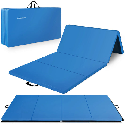 10' x 4' x 2" Four-Panel All-Purpose Folding Gymnastics Mat, Blue